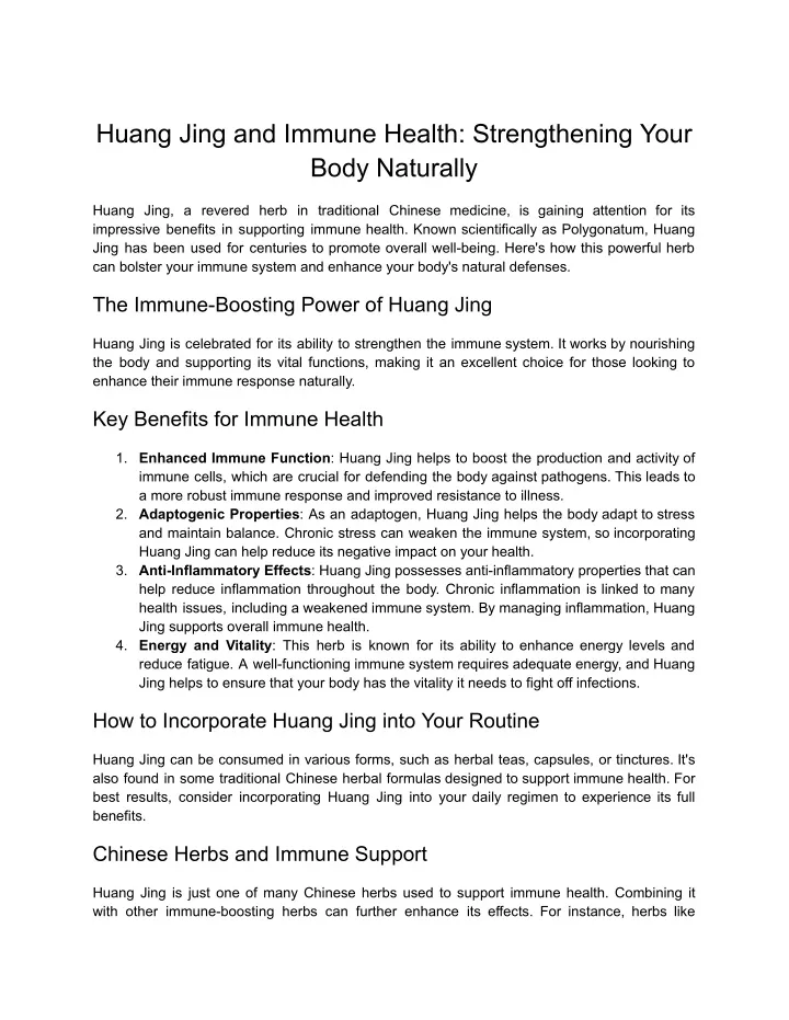 huang jing and immune health strengthening your