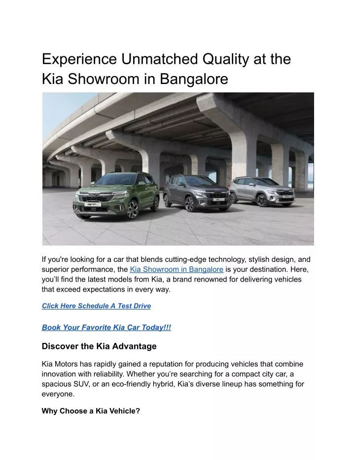 experience unmatched quality at the kia showroom