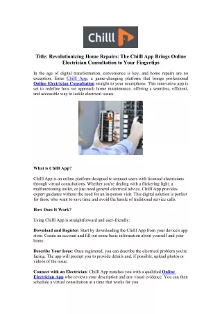 Top Online Electrician Consultation – Chilll.com