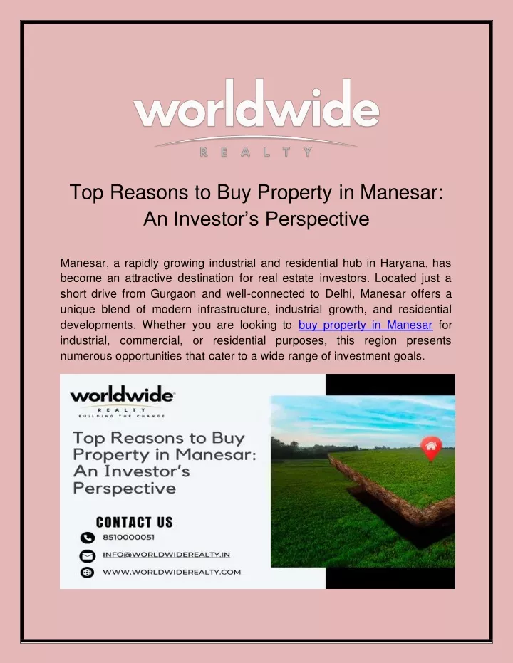 top reasons to buy property in manesar