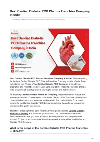 Best Cardiac Diabetic PCD Pharma Franchise Company In India