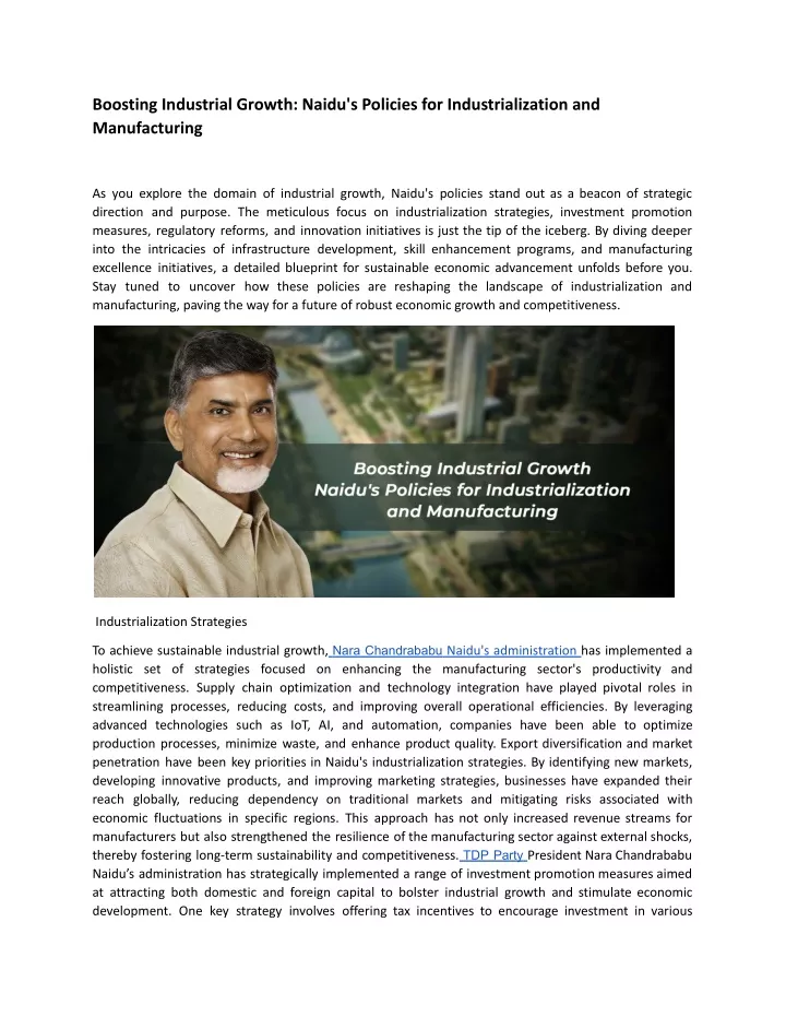 boosting industrial growth naidu s policies