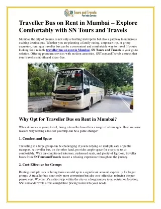 Affordable Traveller Bus on Rent in Mumbai for Comfortable Group Travel
