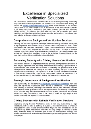 Excellence in Specialized Verification Solutions