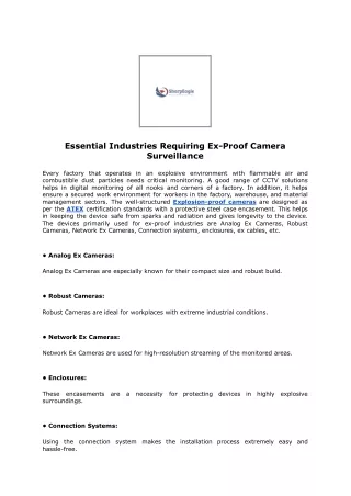 Essential Industries Requiring Ex-Proof Camera Surveillance