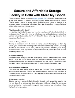 Secure and Affordable Storage Facility in Delhi with Store My Goods