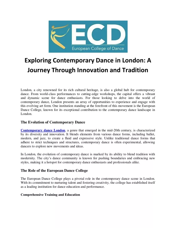 exploring contemporary dance in london a journey