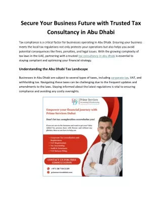 Secure Your Business Future with Trusted Tax Consultancy in Abu Dhabi