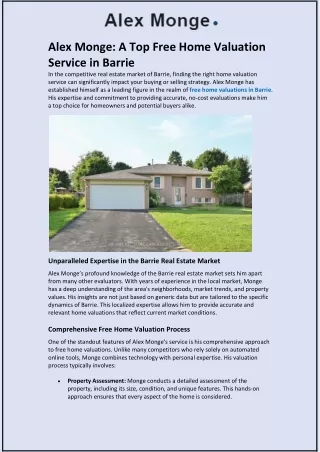 Alex Monge: A Top Free Home Valuation Service in Barrie