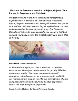 Welcome to Flowrence Hospital in Rajkot, Gujarat Your Partner in Pregnancy and Childbirth