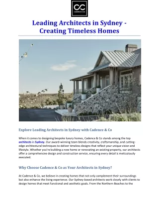 Leading Architects in Sydney - Creating Timeless Homes