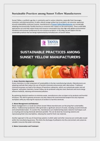 Sustainable Practices among Sunset Yellow Manufacturers