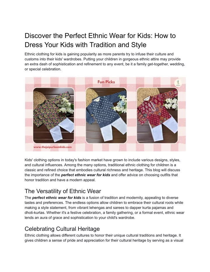 discover the perfect ethnic wear for kids