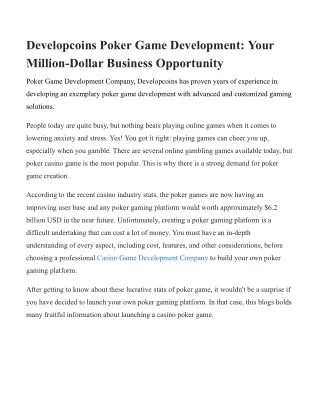 developcoins poker game development your million