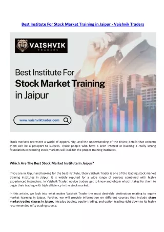 Best Institute For Stock Market Training in Jaipur - Vaishvik Trader