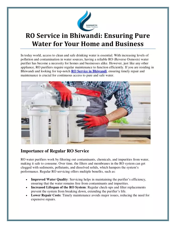 ro service in bhiwandi ensuring pure water