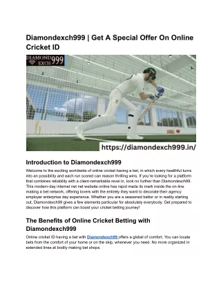 Diamondexch999 _ Get A Special Offer On Online Cricket ID