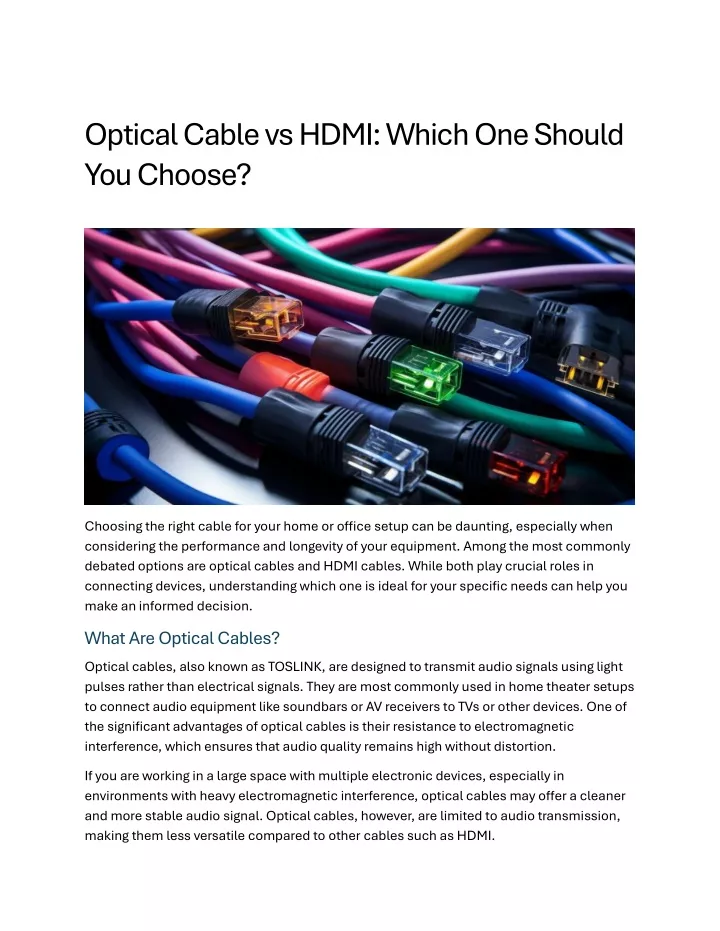 optical cable vs hdmi which one should you choose