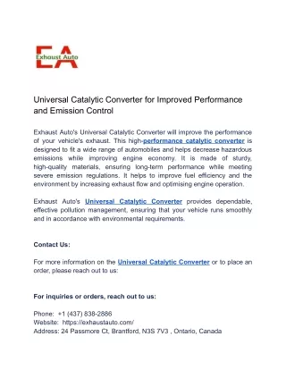 High-Performance Catalytic Converter for Optimal Efficiency