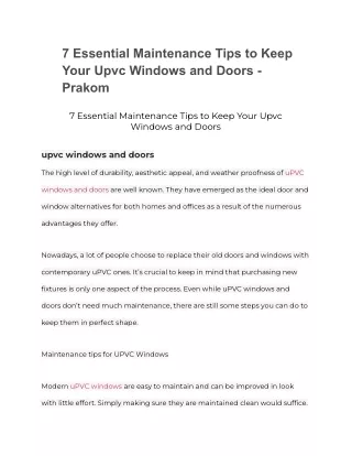 7 Essential Maintenance Tips to Keep Your Upvc Windows and Doors - Prakom