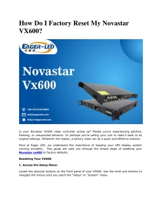 How Do I Factory Reset My Novastar VX600?