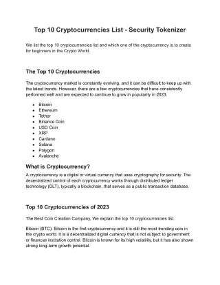 top 10 cryptocurrencies list security tokenizer