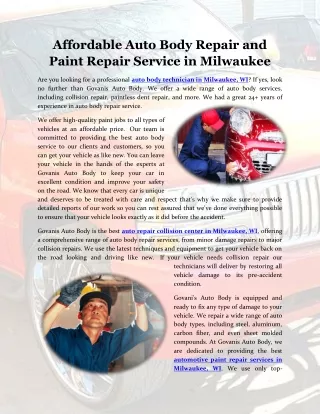 Affordable Auto Body Repair and Paint Repair Service in Milwaukee