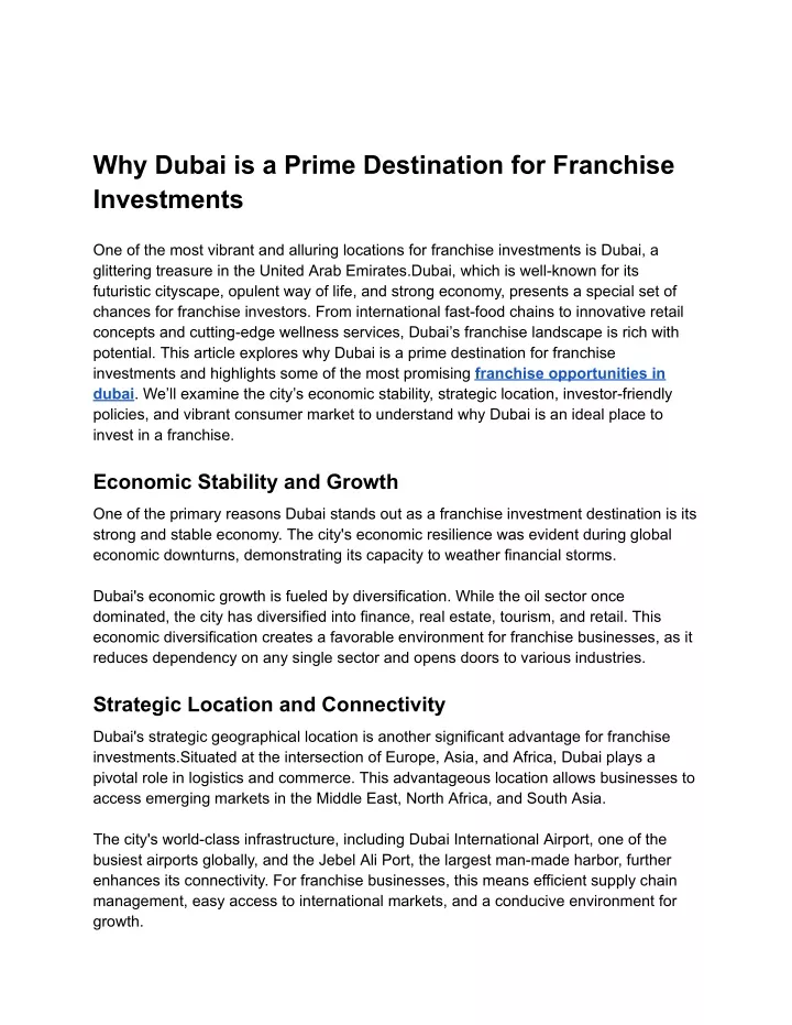 why dubai is a prime destination for franchise