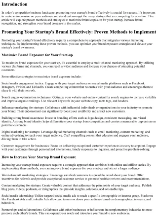 Promoting Your Startup's Brand Effectively: Proven Methods to Implement