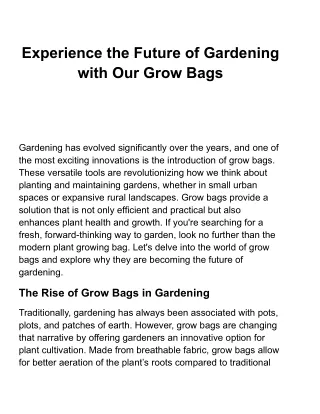 The Benefits of Using Grow Bags in Your Garden