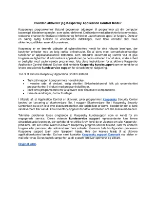 Hvordan aktiverer jeg Kaspersky Application Control Mode?