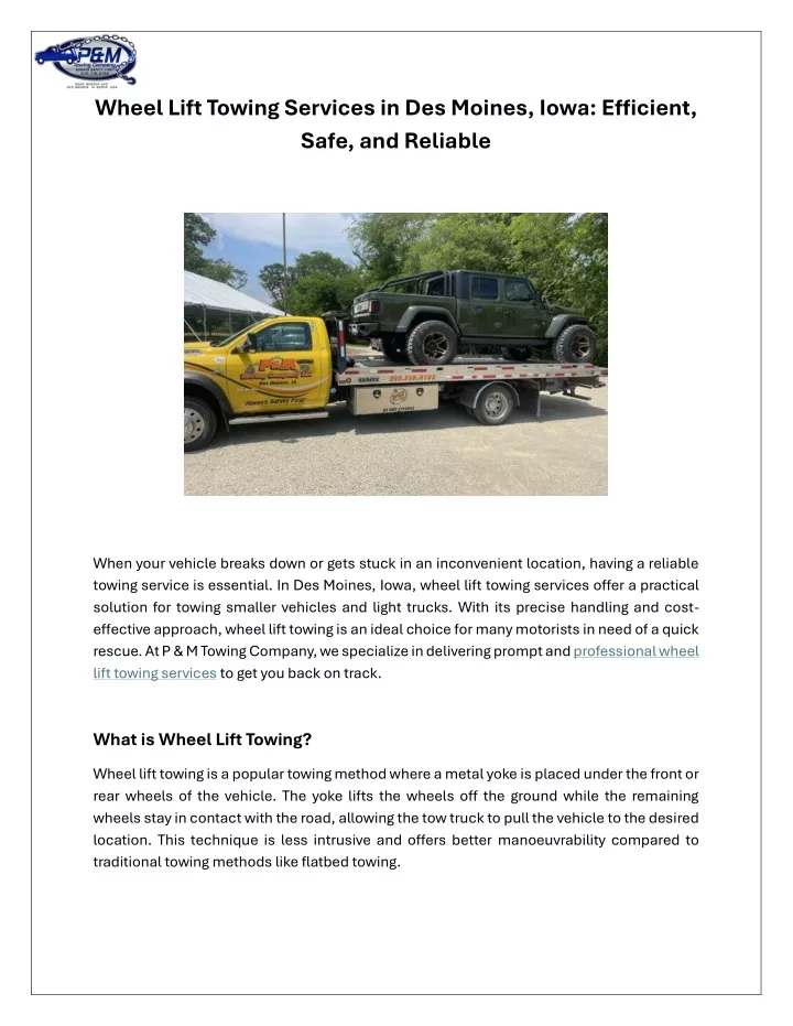 wheel lift towing services in des moines iowa