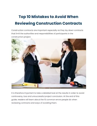 Top 10 Mistakes to Avoid When Reviewing Construction Contracts