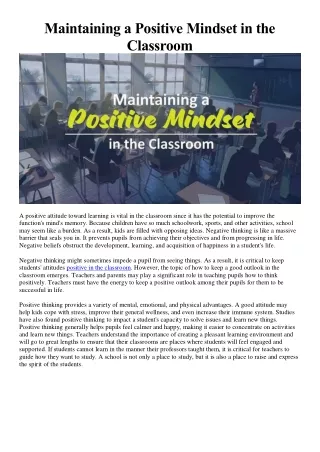 Maintaining a Positive Mindset in the Classroom