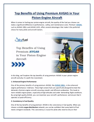 Top Benefits of Using Premium AVGAS in Your Piston-Engine Aircraft