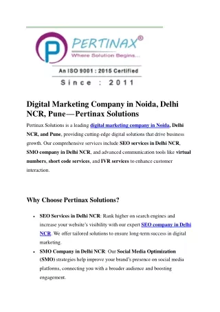 Digital Marketing Company in Noida, Delhi NCR, Pune — Pertinax Solutions