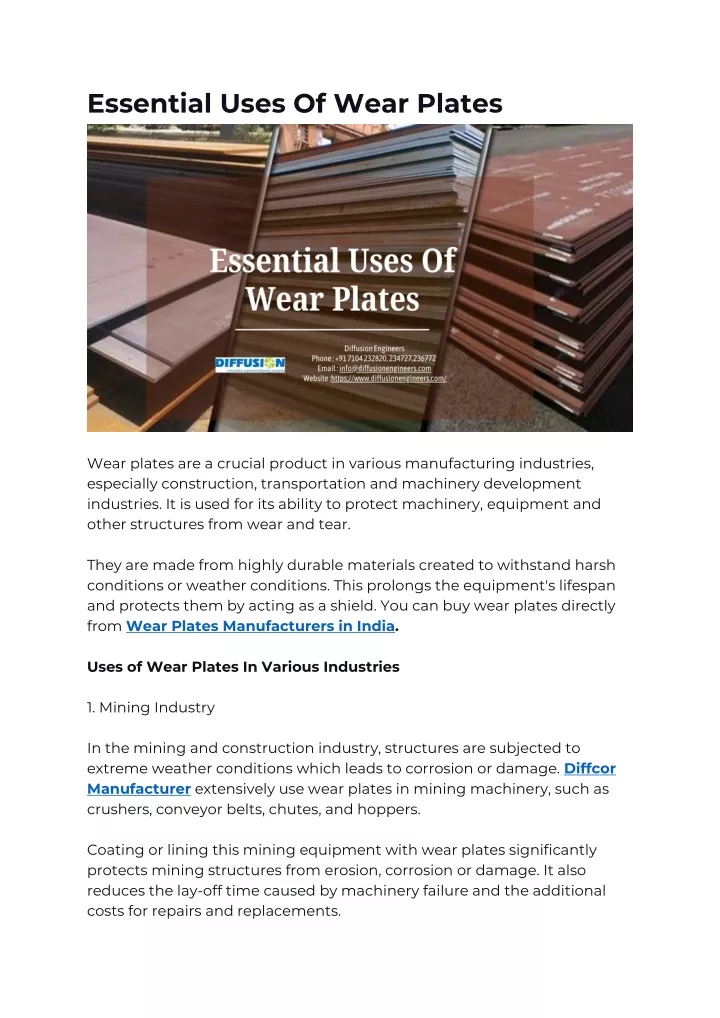 essential uses of wear plates