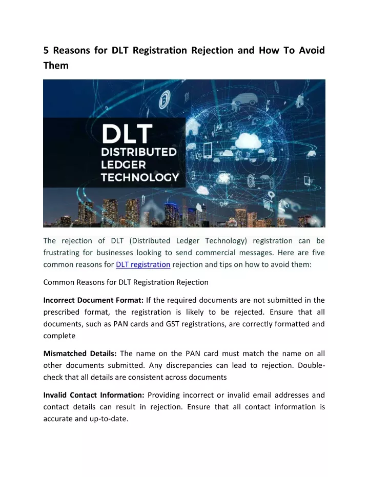 5 reasons for dlt registration rejection