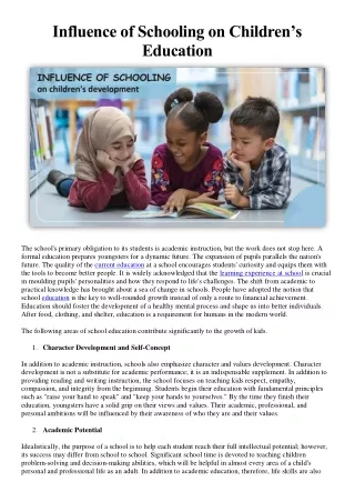 Influence of Schooling on Children