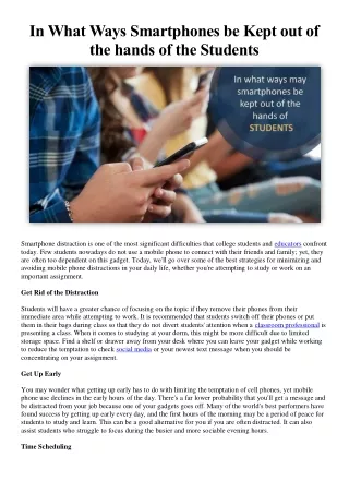 In What Ways Smartphones be Kept out of the hands of the Students