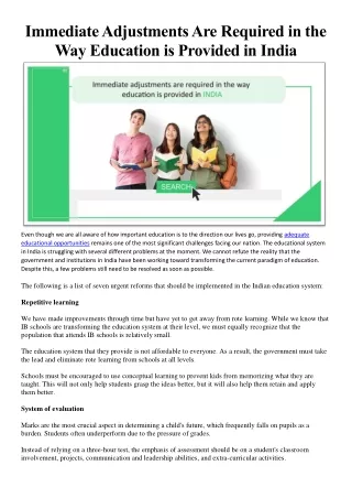 Immediate Adjustments Are Required in the Way Education is Provided in India