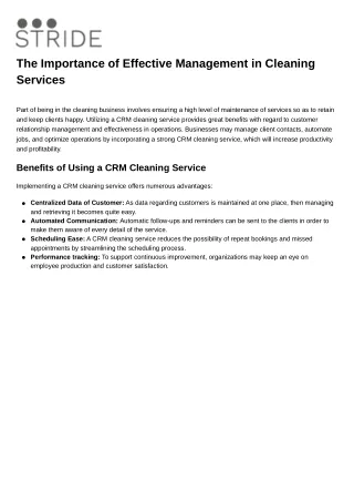 The Importance of Effective Management in Cleaning Services