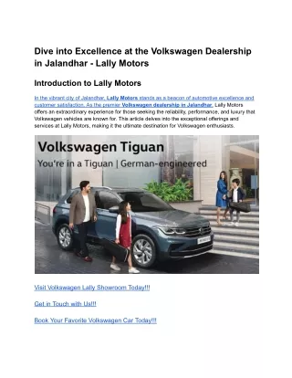 Dive into Excellence at the Volkswagen Dealership in Jalandhar - Lally Motors