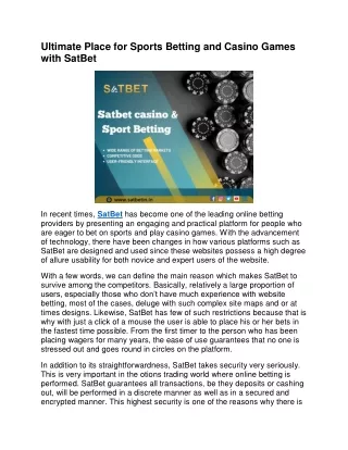 Ultimate Place for Sports Betting and Casino Games with SatBet