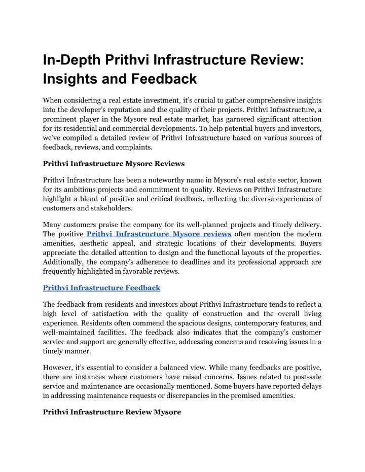 in depth prithvi infrastructure review insights