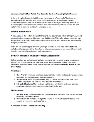 Understanding the Main Wallet_ Your Essential Guide to Managing Digital Finances