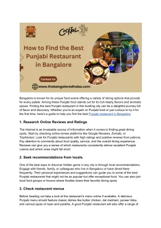 How to Find the Best Punjabi Restaurant in Bangalore