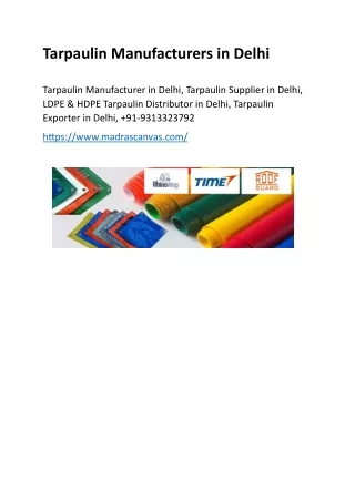 Tarpaulin Manufacturers in Delhi