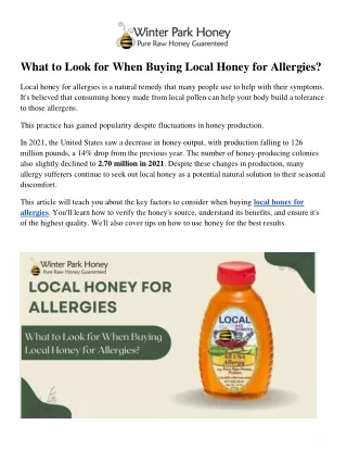 What to Look for When Buying Local Honey for Allergies