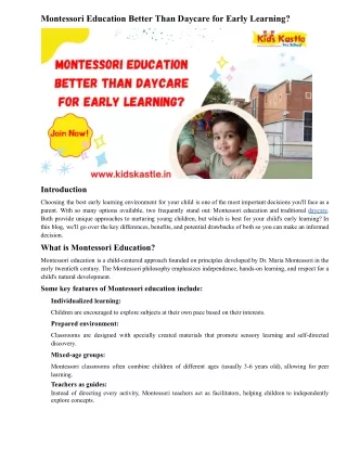 Montessori Education Better Than Daycare for Early Learning